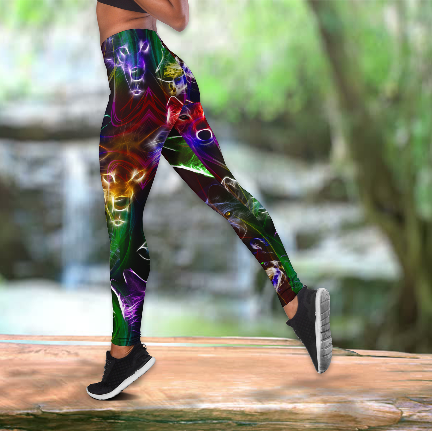 Colorful wolf combo tattoos legging + hollow tank combo JJW15092001