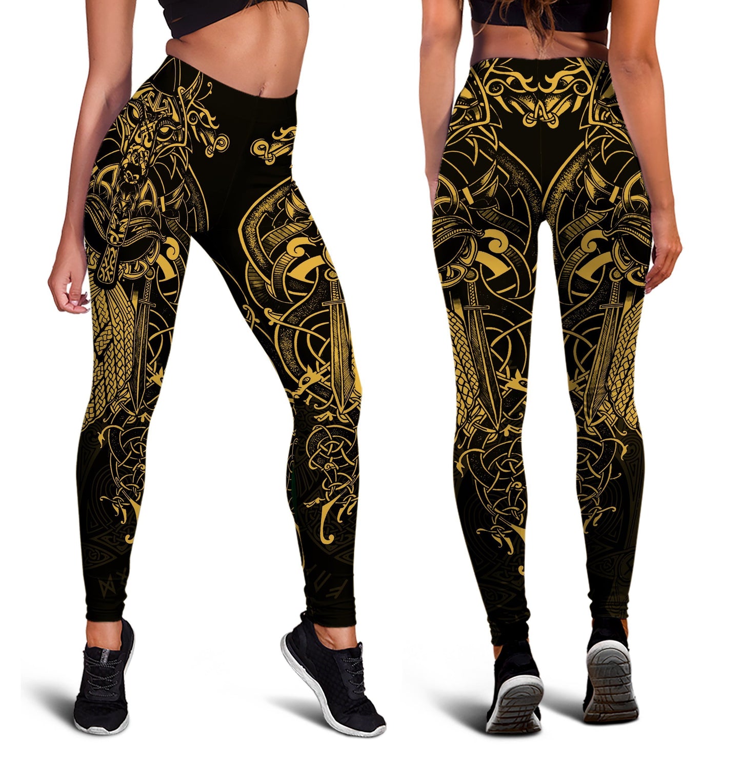 Vikings - The Raven Yellow of Odin Tattoo-Apparel-HP Arts-Leggings-S-Vibe Cosy™