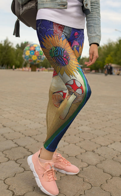 Flower Mushrooms Hippie Leggings-Apparel-NTH-Legging-S-Vibe Cosy™