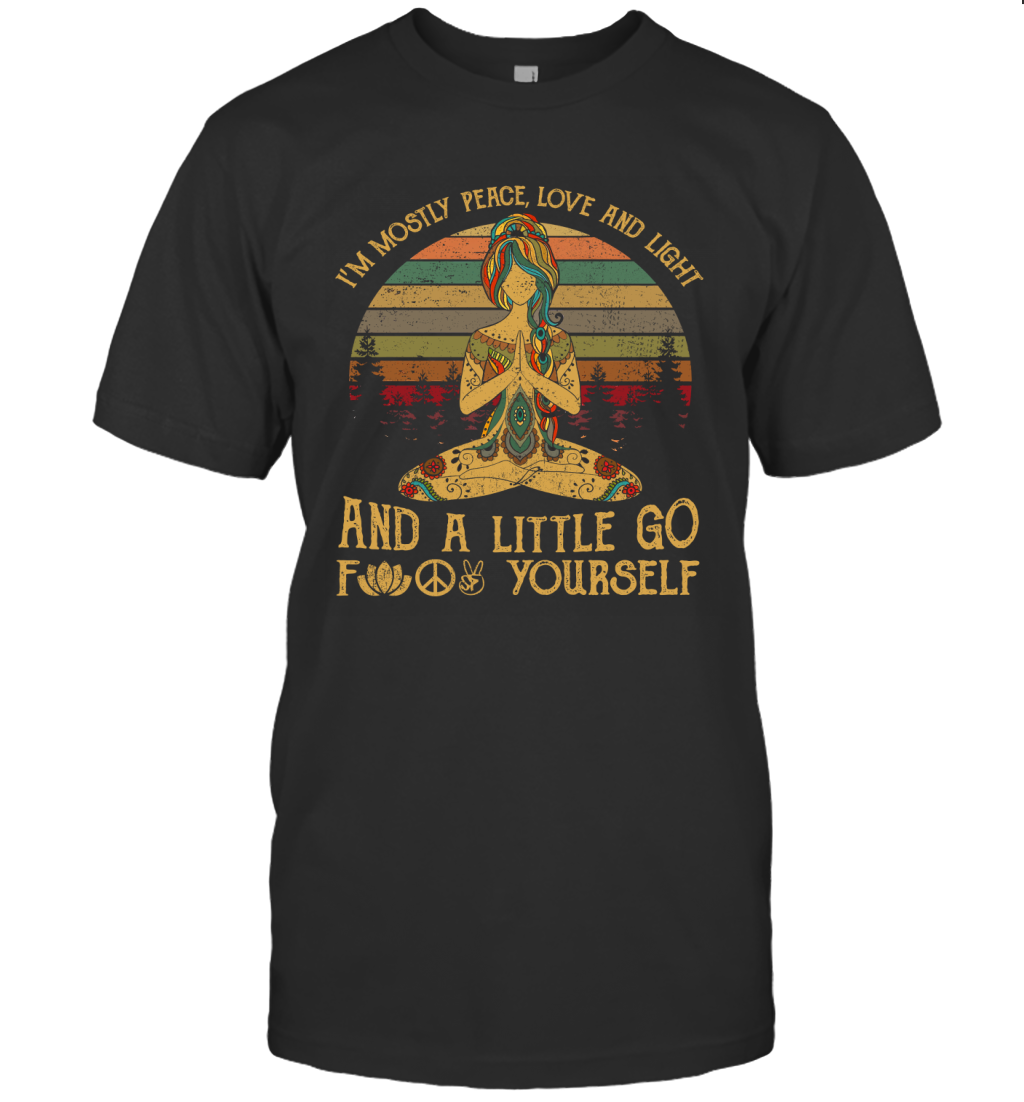 Yoga Funny Shirt I'm Mostly Peace Love and Light-Apparel-Amsbk-Hoodie-Black-S-Vibe Cosy™