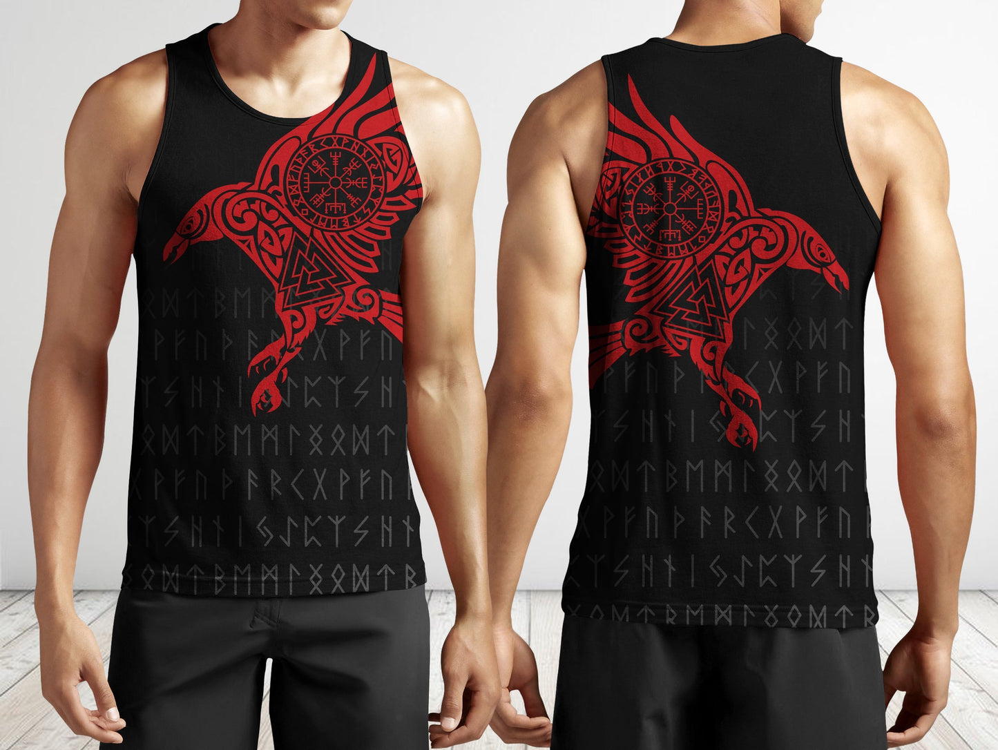 Vikings - The Raven of Odin Tattoo Red Hoodie-Apparel-HP Arts-Men's Tank Top-S-Vibe Cosy™