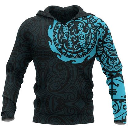 Maori Tangaroa Tattoo New Zealand All Over Hoodie - Blue NVD-Apparel-Dung Van-Hoodie-S-Vibe Cosy™