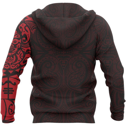 Maori Tangaroa Tattoo New Zealand All Over Hoodie - Red NVD-Apparel-Dung Van-Hoodie-S-Vibe Cosy™
