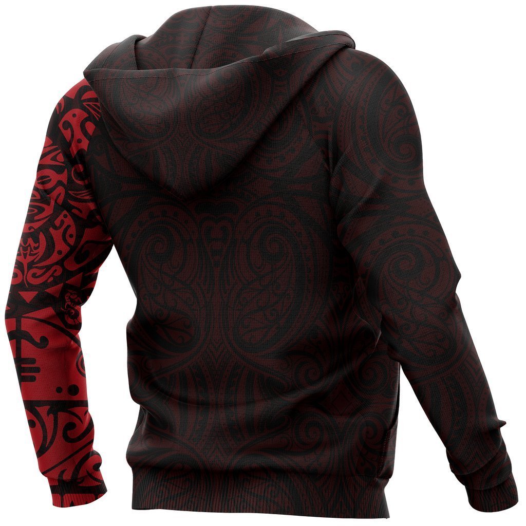 Maori Tangaroa Tattoo New Zealand All Over Hoodie - Red NVD-Apparel-Dung Van-Hoodie-S-Vibe Cosy™