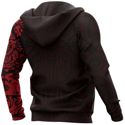 Maori Tangaroa Tattoo New Zealand All Over Hoodie - Red NVD-Apparel-Dung Van-Hoodie-S-Vibe Cosy™