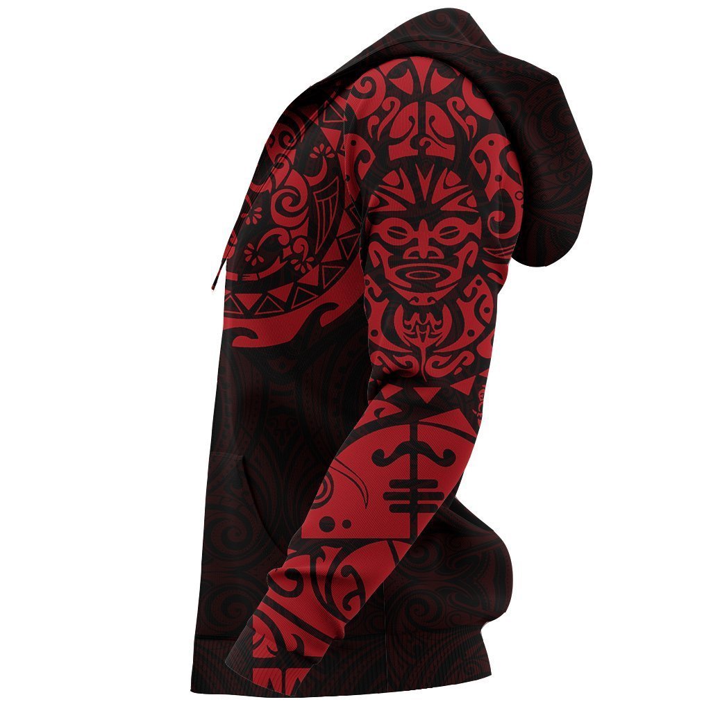 Maori Tangaroa Tattoo New Zealand All Over Hoodie - Red NVD-Apparel-Dung Van-Hoodie-S-Vibe Cosy™
