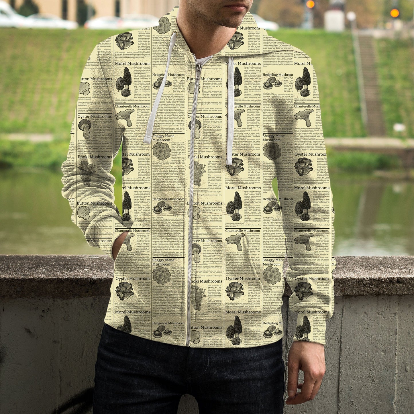 Newspaper Mushrooms Shirts-Apparel-NTH-Zipped Hoodie-S-Vibe Cosy™