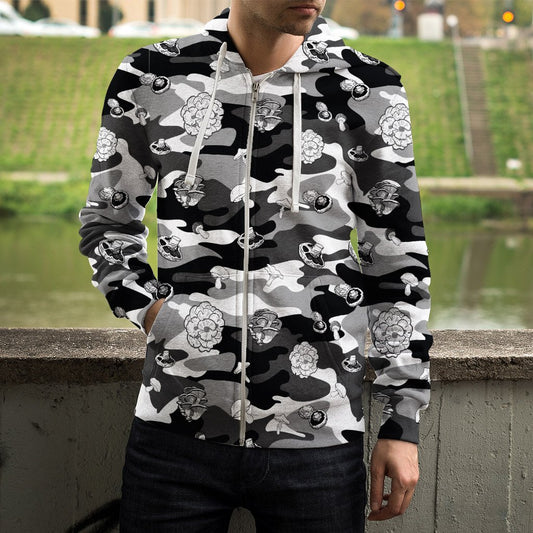 Camo Pants Mushroom Hoodie-Apparel-NTH-Zipped Hoodie-S-Vibe Cosy™
