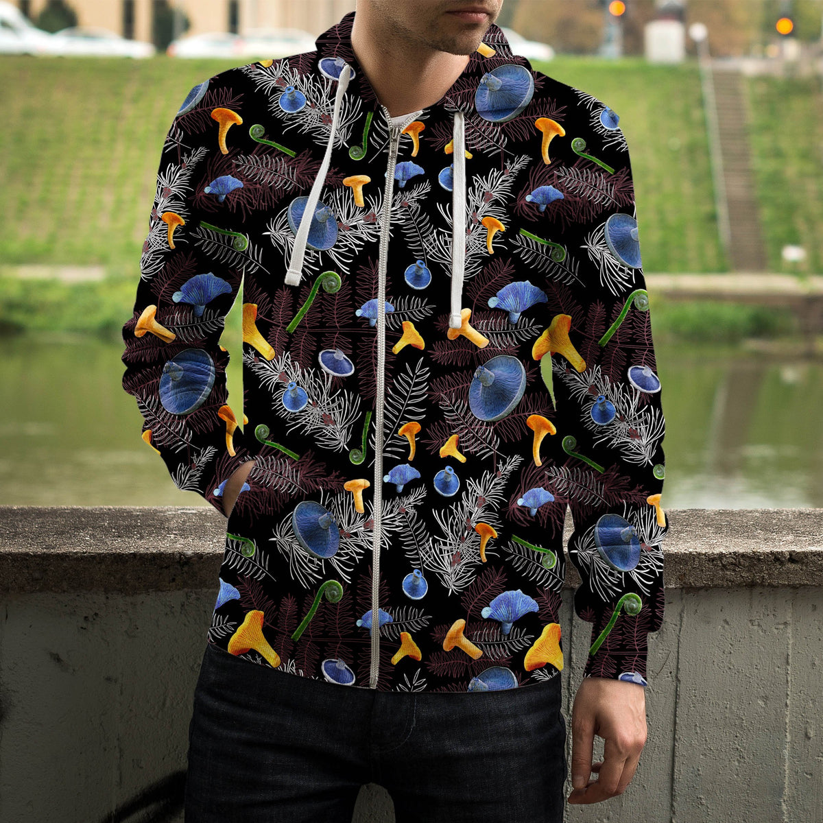 Violet mushroom pants Hoodie-Apparel-NTH-Zipped Hoodie-S-Vibe Cosy™