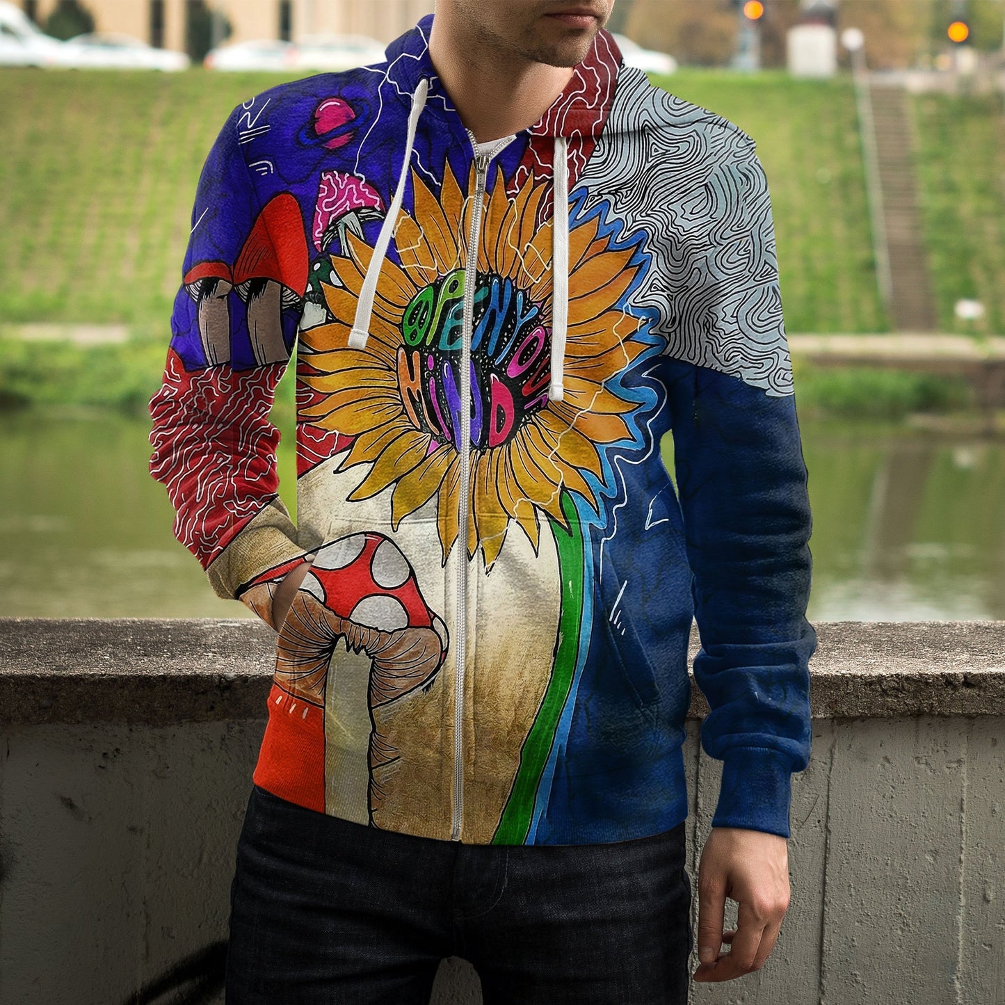 Flower Mushrooms Hippie Hoodie-Apparel-HD09-Zipped Hoodie-S-Vibe Cosy™