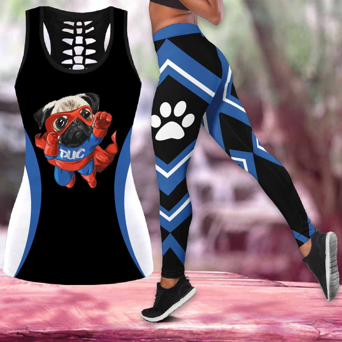 Super Pug combo tank top & leggings outfit for women PL280302-Apparel-PL8386-Hollow Tank Top-S-Vibe Cosy™