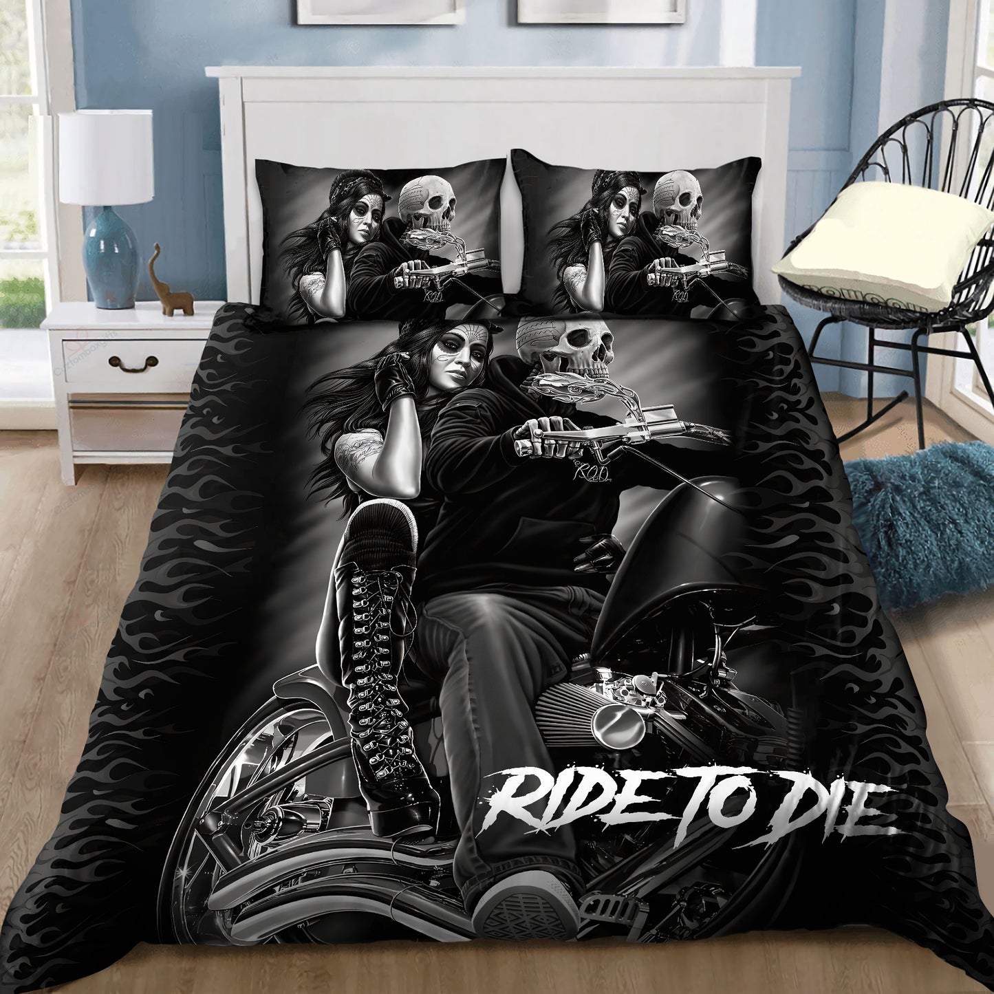 Skull Motobike Ride To Die Bedding Set DQB08102004