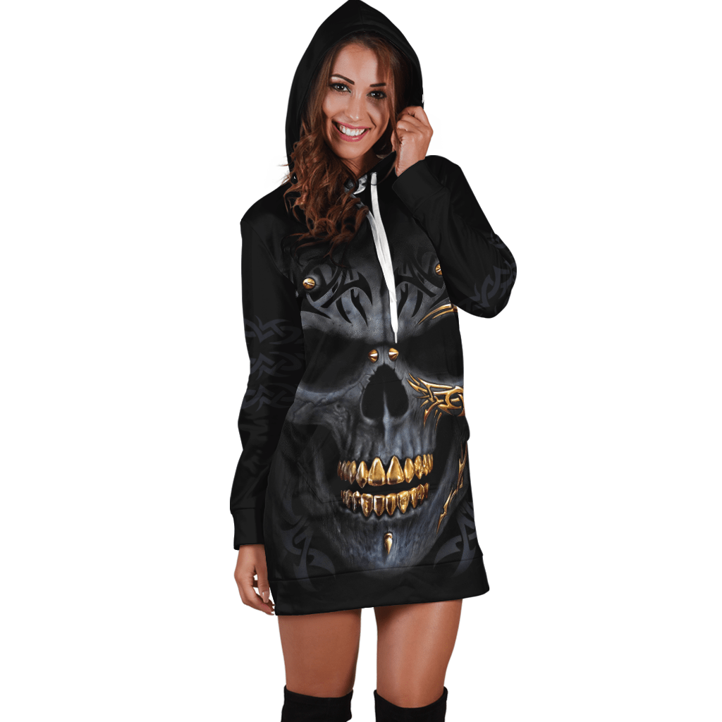 Golden Skull Art Hoodie Dress For Women TQH201012