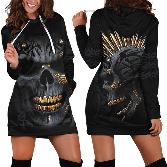 Golden Skull Art Hoodie Dress For Women TQH201012