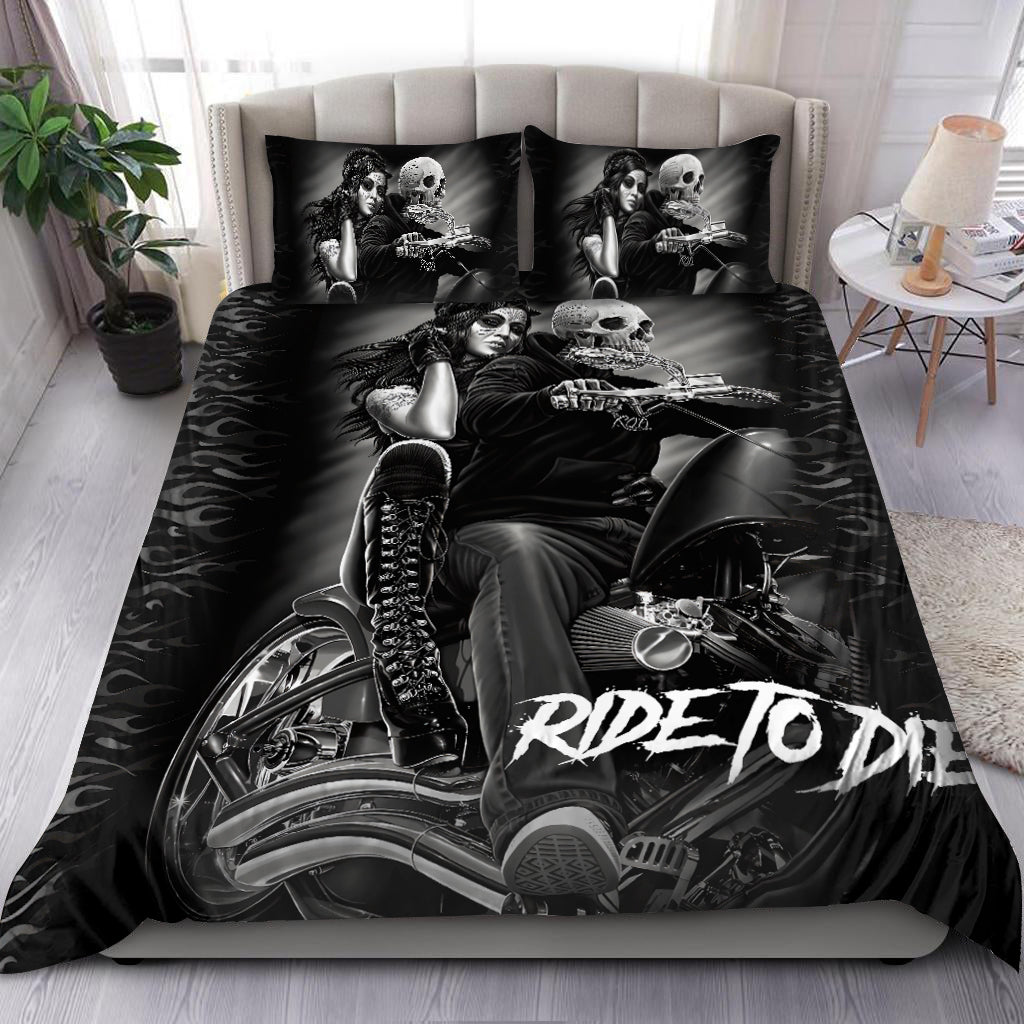 Skull Motobike Ride To Die Bedding Set DQB08102004