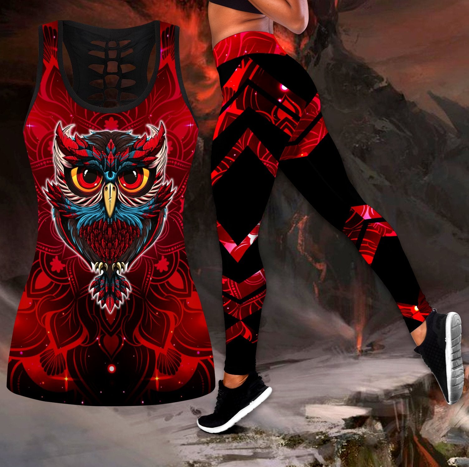 Owl mandala legging + hollow tank combo QB05132003-Apparel-HG-S-S-Vibe Cosy™