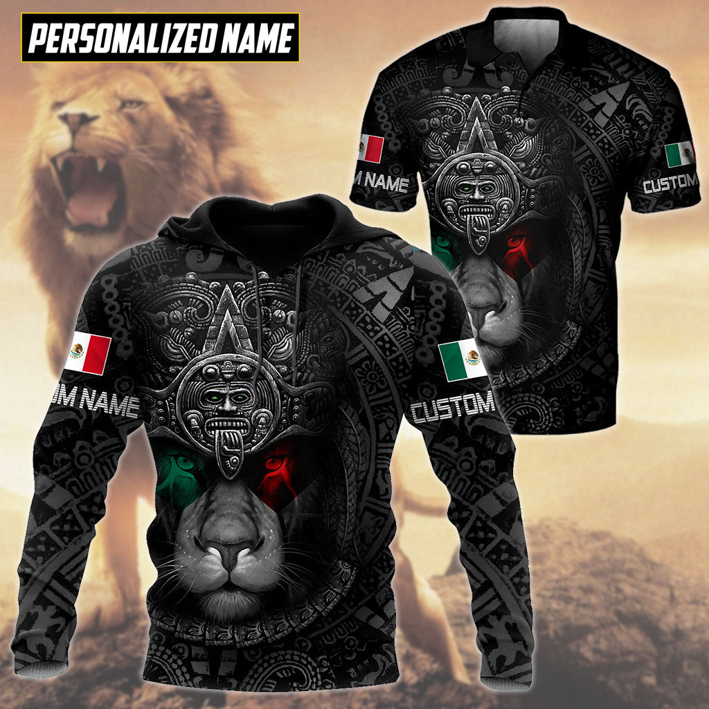 Custom Name Mexican Lion Warrior 3D All Over Printed Shirt for Men and Women