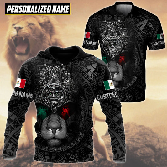 Custom Name Mexican Lion Warrior 3D All Over Printed Shirt for Men and Women