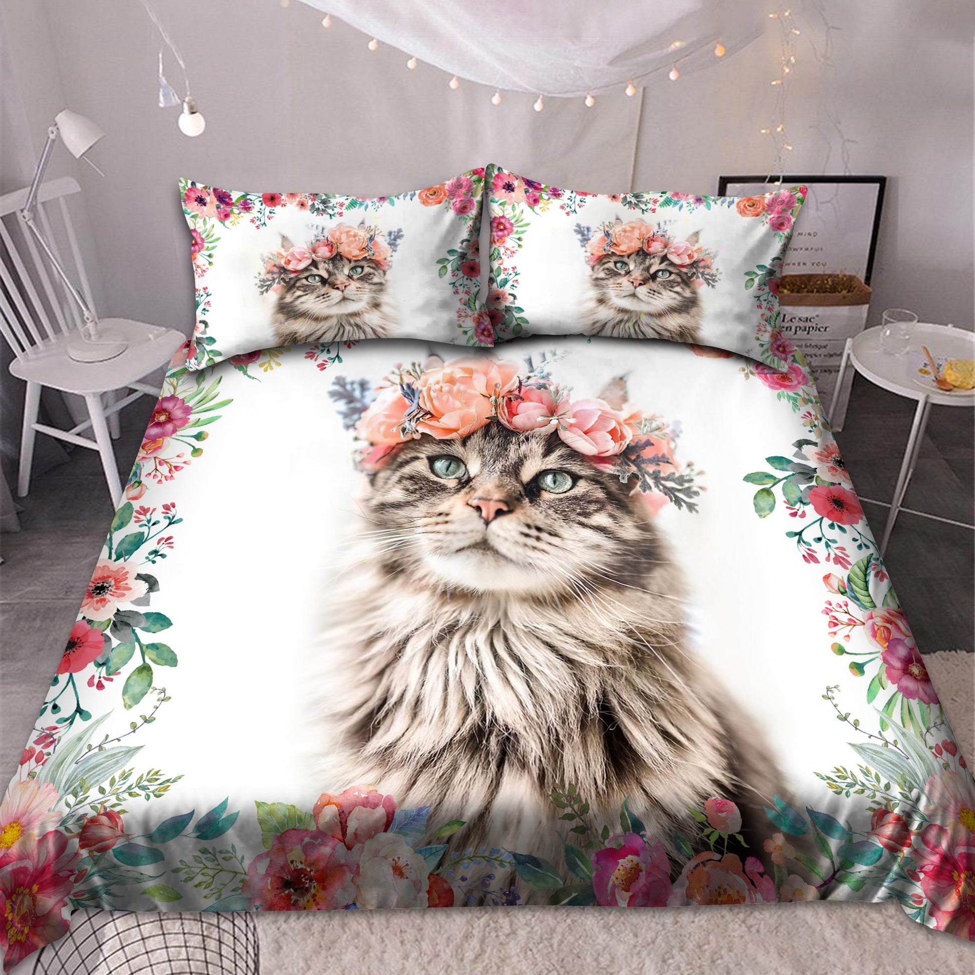 Flower Crown Cat Bedding Set Pi23072001-Quilt-TA-Twin-Vibe Cosy™