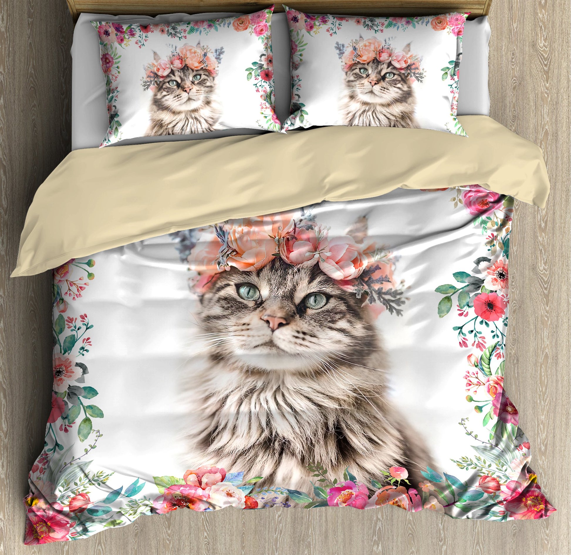 Flower Crown Cat Bedding Set Pi23072001-Quilt-TA-Twin-Vibe Cosy™