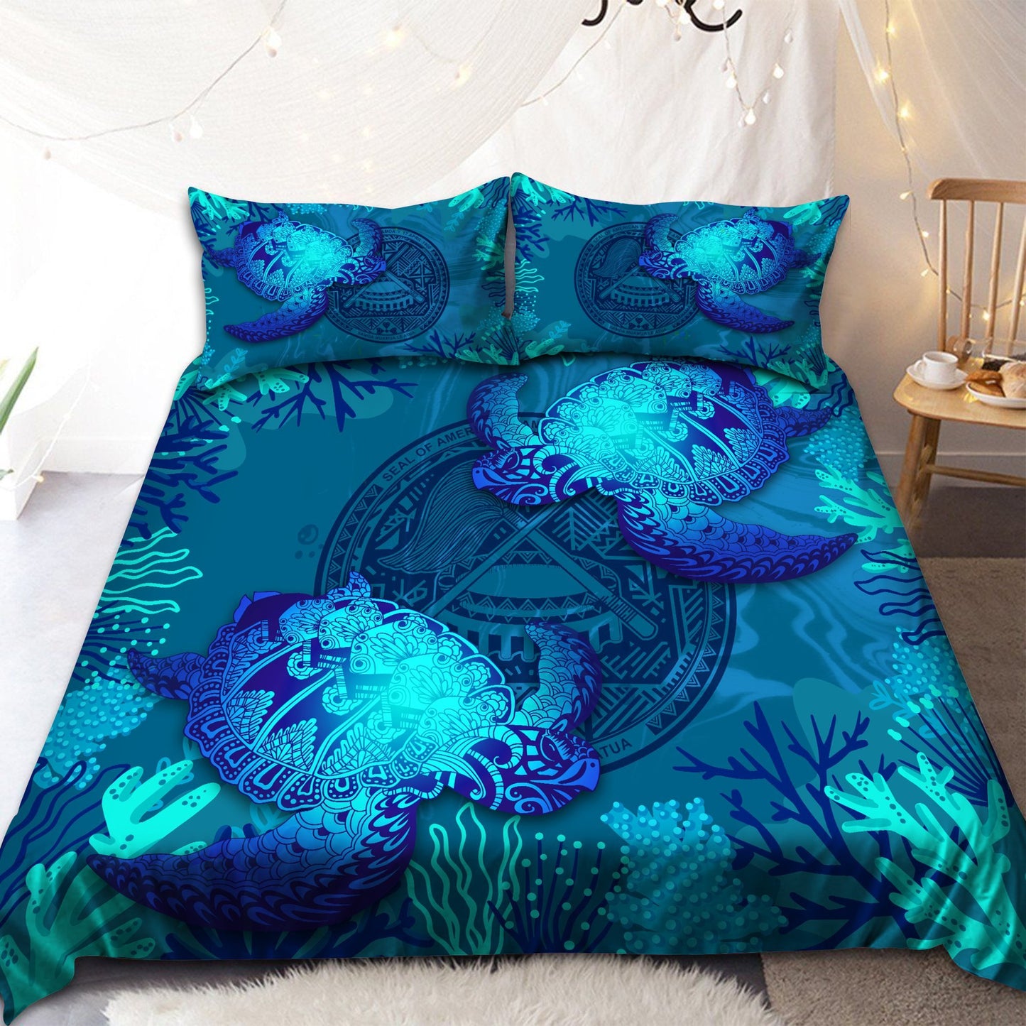 American Samoa Polynesian Bedding Set Sea Turtle -ML-ML-US Twin-Vibe Cosy™