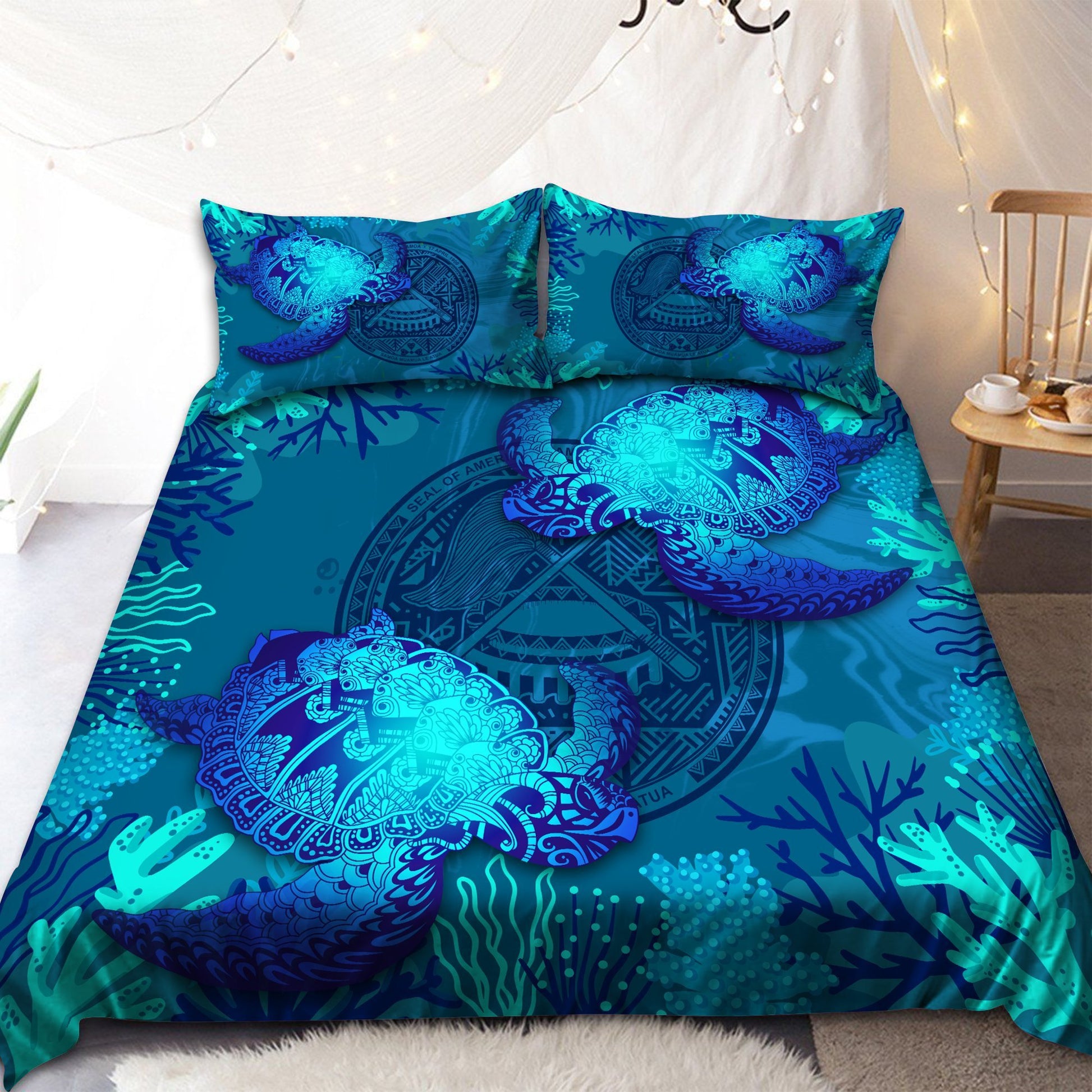 American Samoa Polynesian Bedding Set Sea Turtle -ML-ML-US Twin-Vibe Cosy™