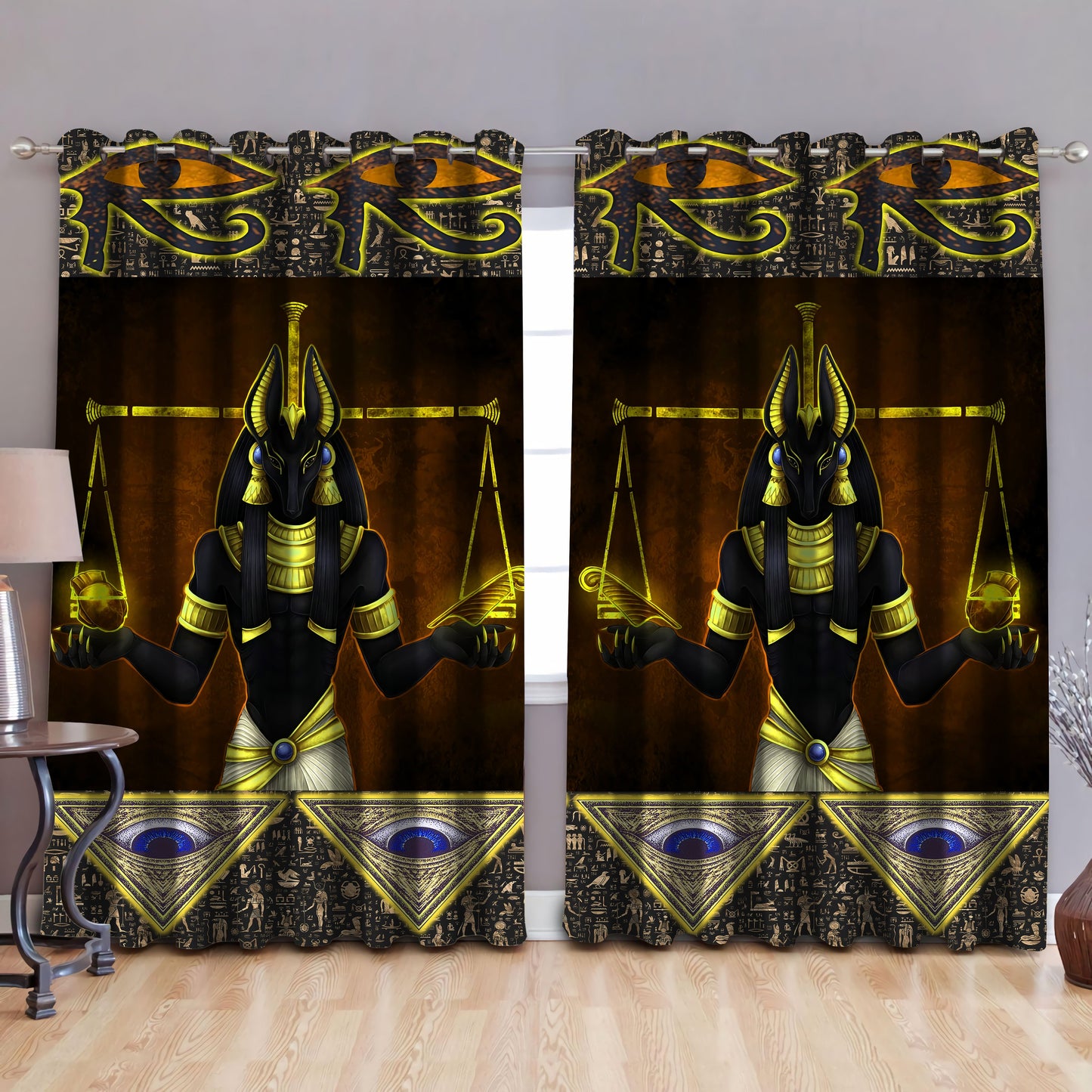 Ancient Egyptian Anubis Pattern Blackout Thermal Grommet Window Curtains MP09062009C-Curtains-MP-52'' x 63''-Vibe Cosy™