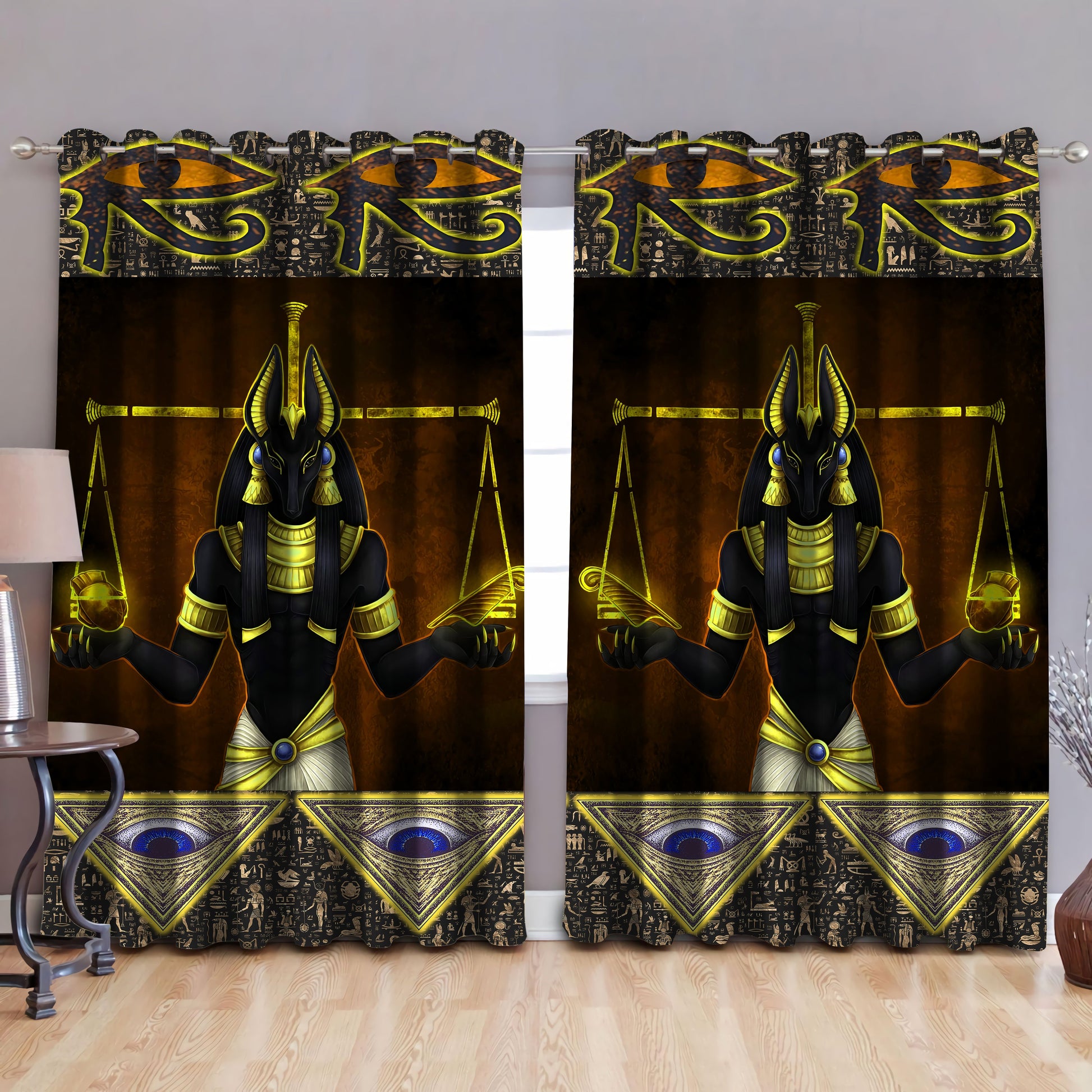 Ancient Egyptian Anubis Pattern Blackout Thermal Grommet Window Curtains MP09062009C-Curtains-MP-52'' x 63''-Vibe Cosy™