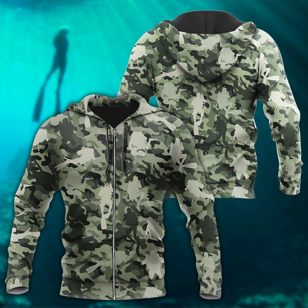 Camo Scuba Diving - 3D All Over Printed Shirt-ALL OVER PRINT HOODIES-HP Arts-Zipped Hoodie-S-Vibe Cosy™