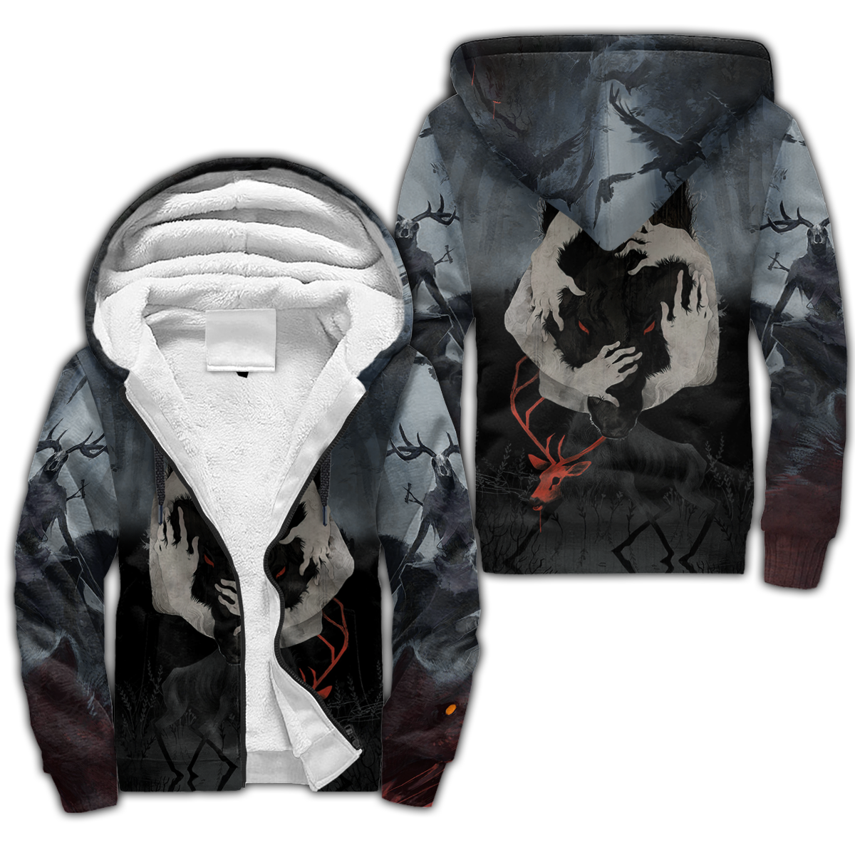 Crazy Wolf All Over Printed Unisex Deluxe Hoodie ML