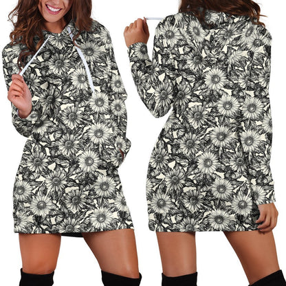 All Over Printing Black sunflowers Hoodie Dress-Apparel-Phaethon-Hoodie Dress-S-Vibe Cosy™