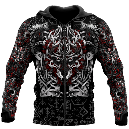 3D All Over Print Celtic Viking Wolf Hoodie DD08262002