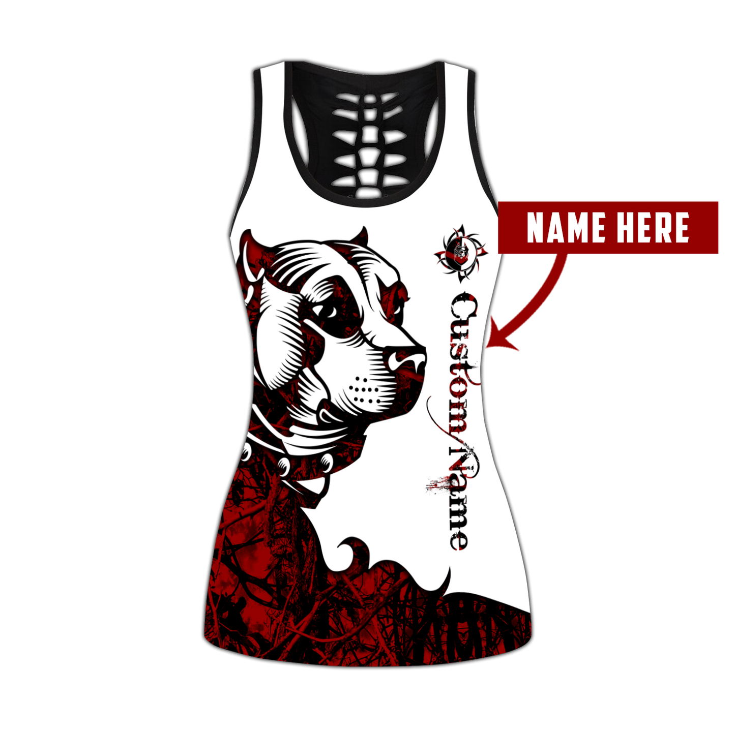 Staffordshire Bull Terrier customize red tattoos legging + hollow tank combo DD08172001