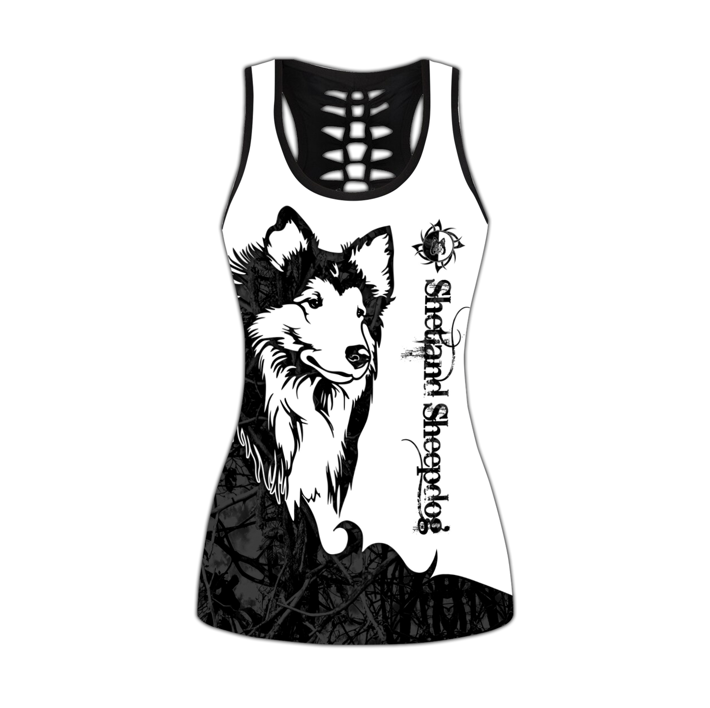 Shetland Sheepdog black tattoos legging + hollow tank combo DD09182003S
