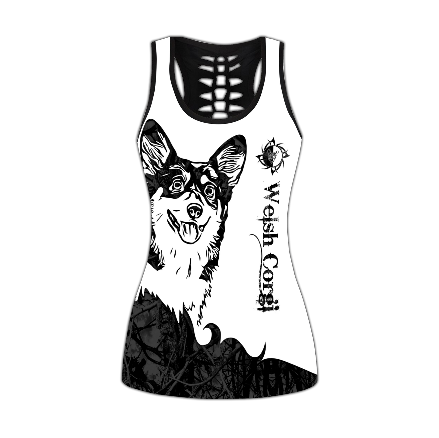 Welsh Corgi black tattoos legging + hollow tank combo DD09172001S