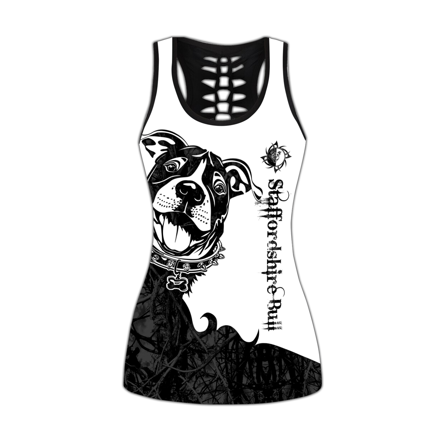 Staffordshire Bull Terrier black tattoos legging + hollow tank combo DD09052003