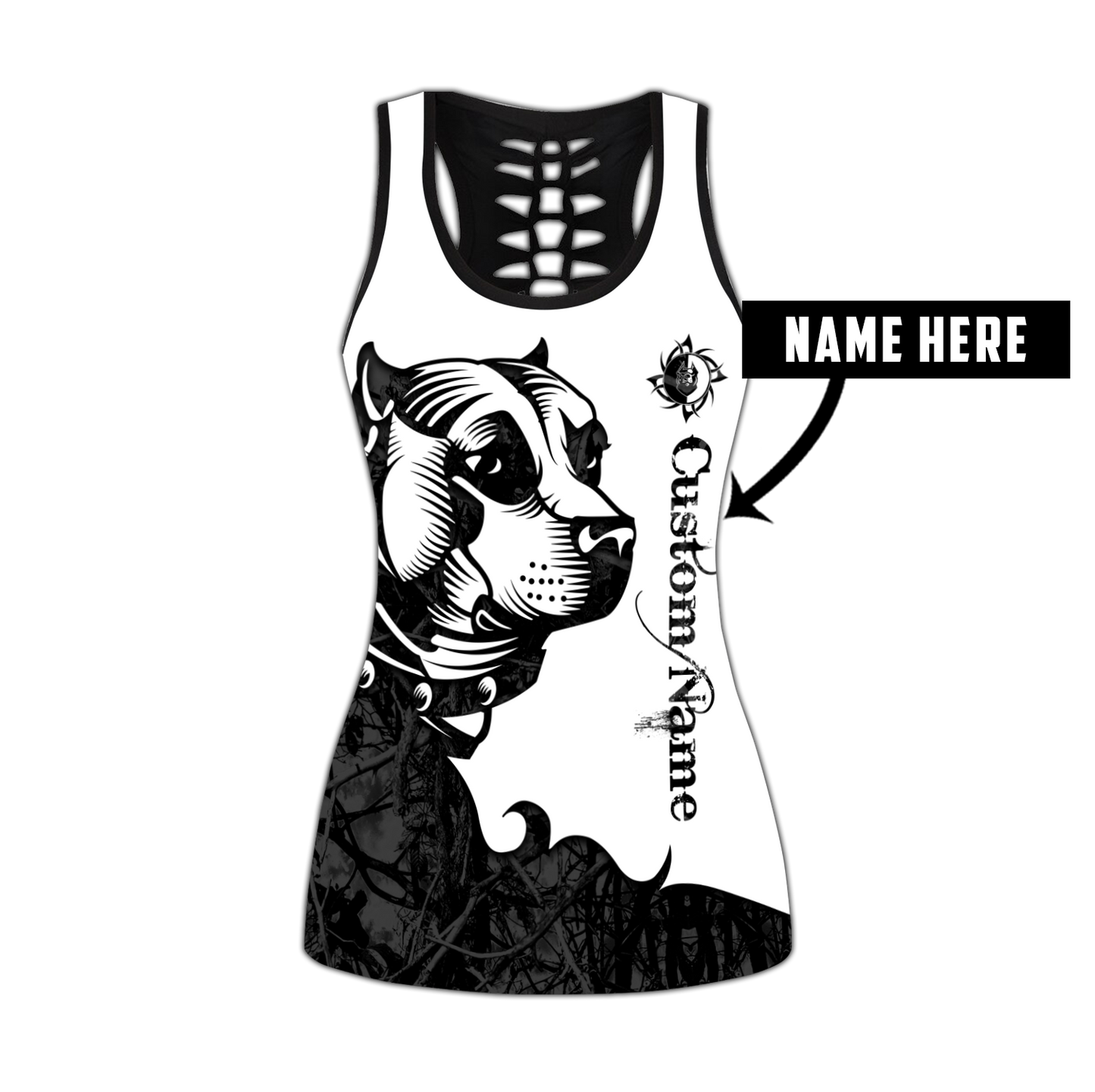 Staffordshire Bull Terrier customize black tattoos legging + hollow tank combo DD08172001S