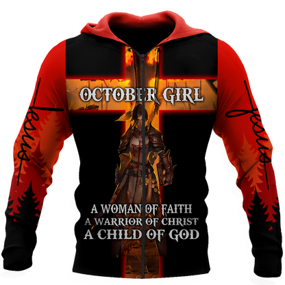 October Girl Warrior of Christ 3D All Over Print  Hoodie DD08282001