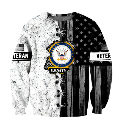 Veteran US Navy in my heart 3D shirts for men and women BW