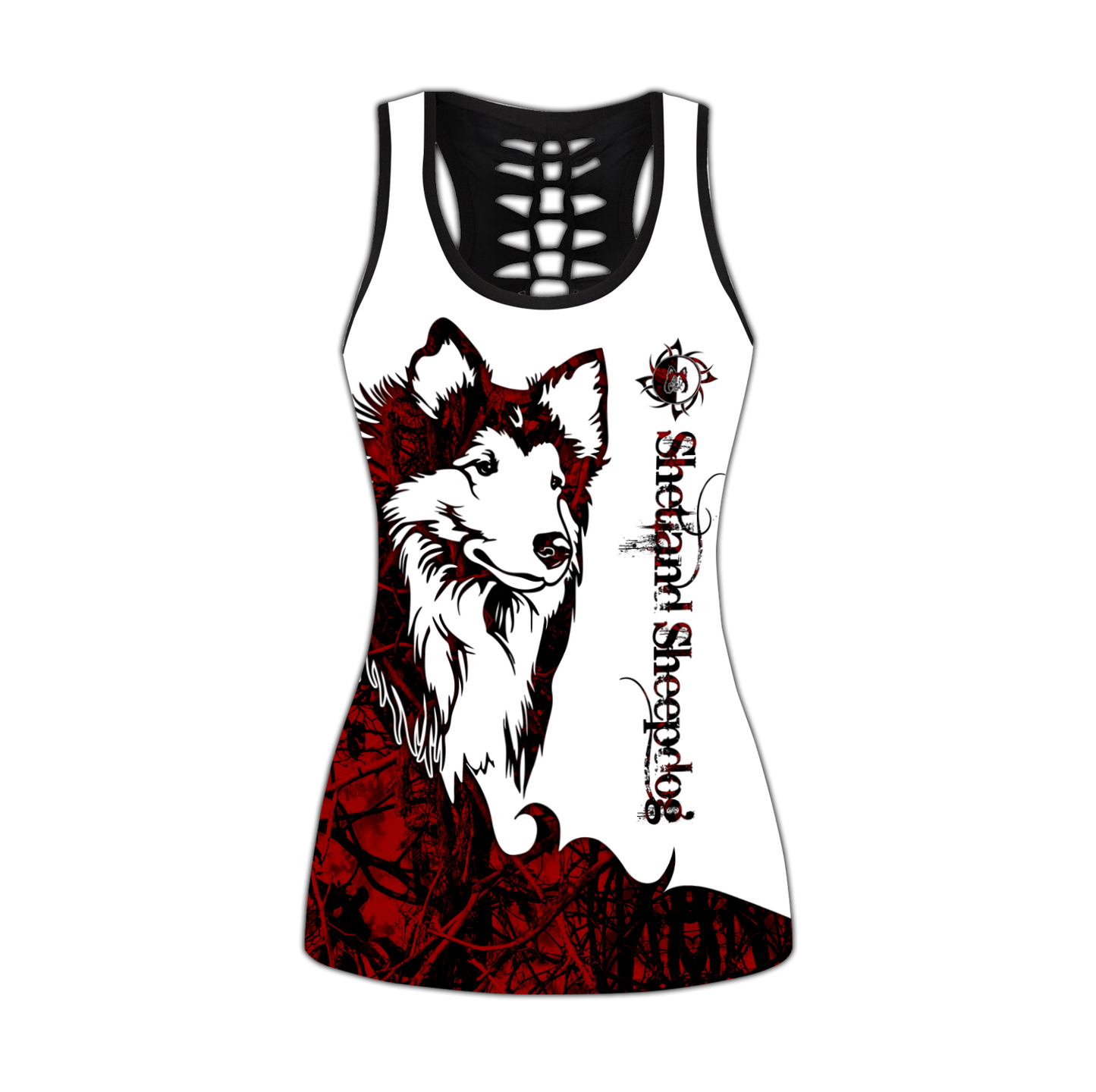 Shetland Sheepdog red tattoos legging + hollow tank combo DD09182003