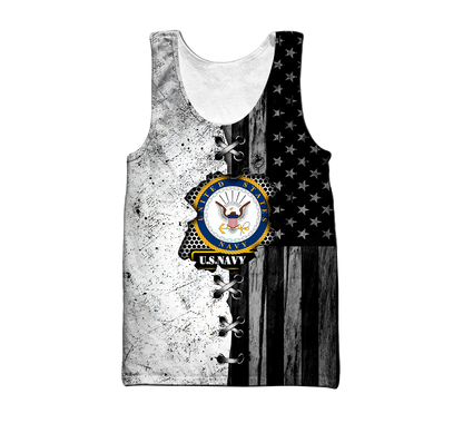 Veteran US Navy in my heart 3D shirts for men and women BW