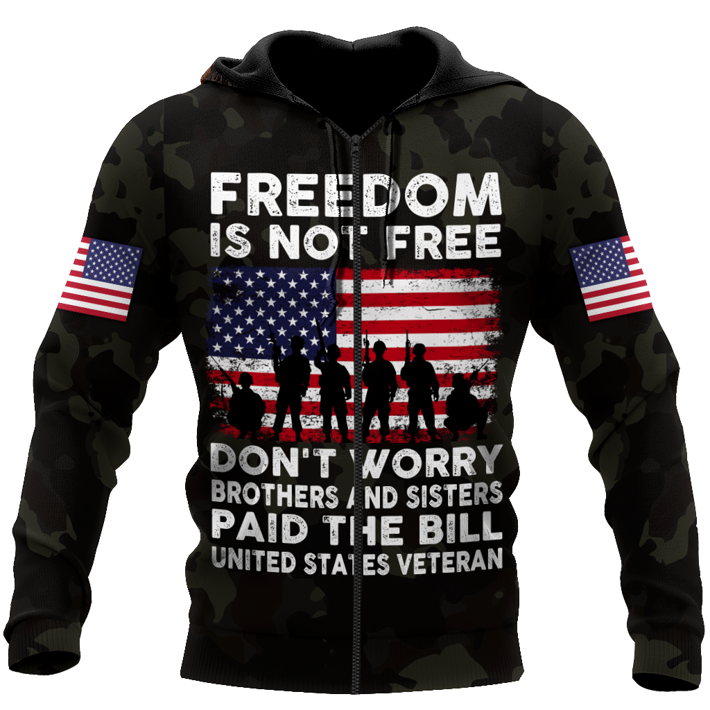 Veteran Freedom is not Free 3D all over printed shirts for men and women DD05252001-Apparel-Huyencass-Zipped Hoodie-S-Vibe Cosy™