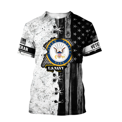 Veteran US Navy in my heart 3D shirts for men and women BW