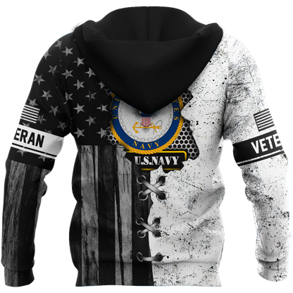 Veteran US Navy in my heart 3D shirts for men and women BW