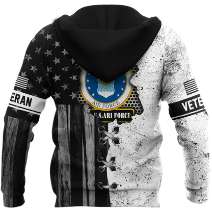 Veteran US Air Force in my heart 3D shirts for men and women BW