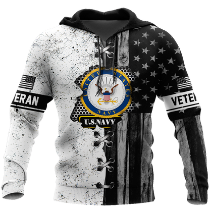 Veteran US Navy in my heart 3D shirts for men and women BW