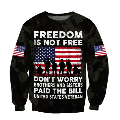 Veteran Freedom is not Free 3D all over printed shirts for men and women DD05252001-Apparel-Huyencass-Sweat Shirt-S-Vibe Cosy™