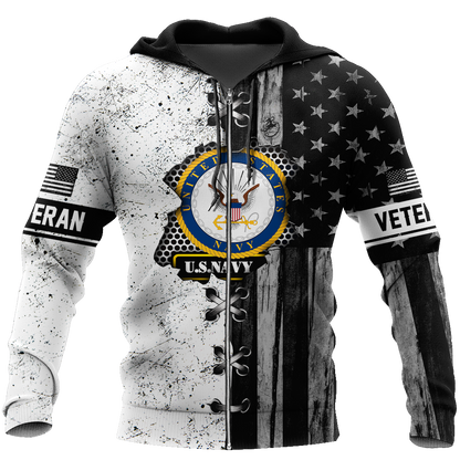 Veteran US Navy in my heart 3D shirts for men and women BW