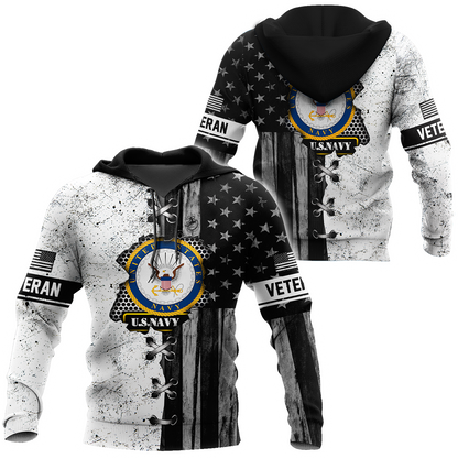 Veteran US Navy in my heart 3D shirts for men and women BW