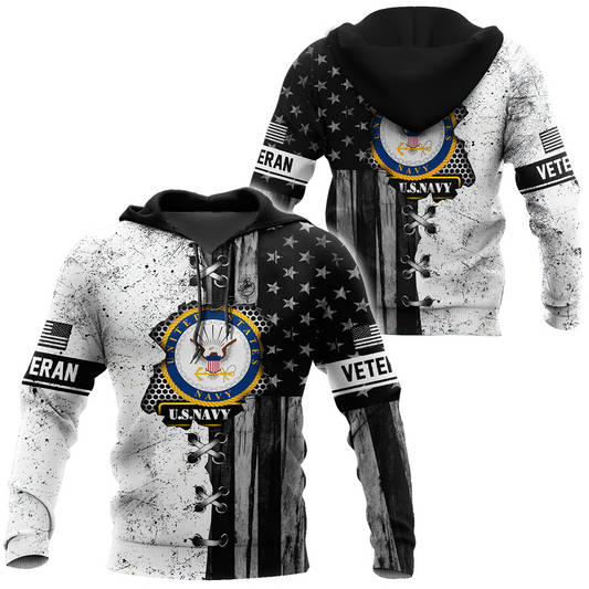 Veteran US Navy in my heart 3D shirts for men and women BW